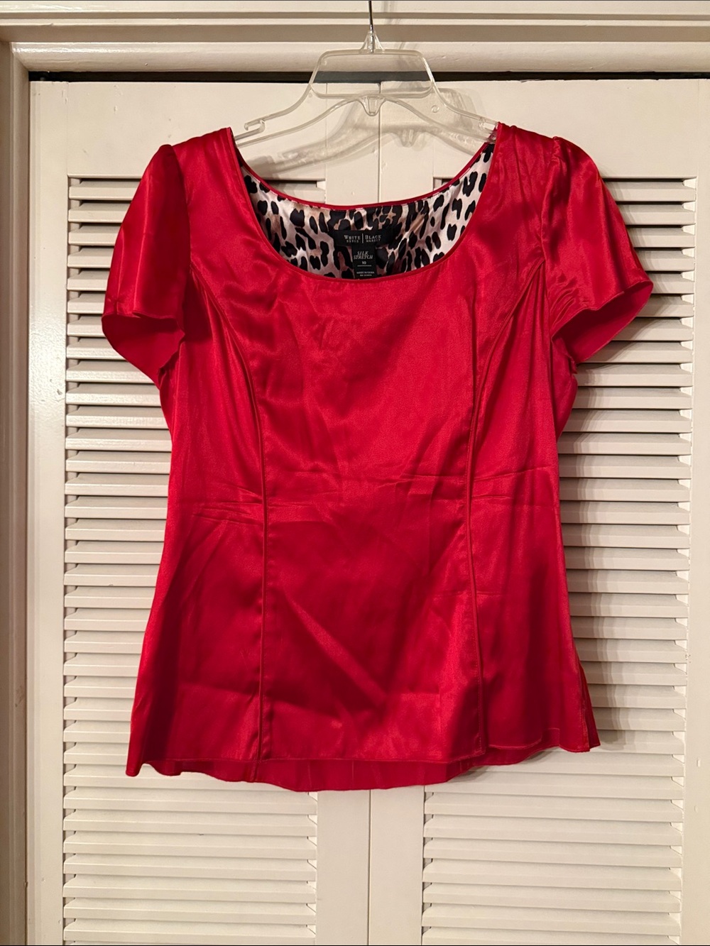 White House Black Market Red Satin Scoop Neck Blouse